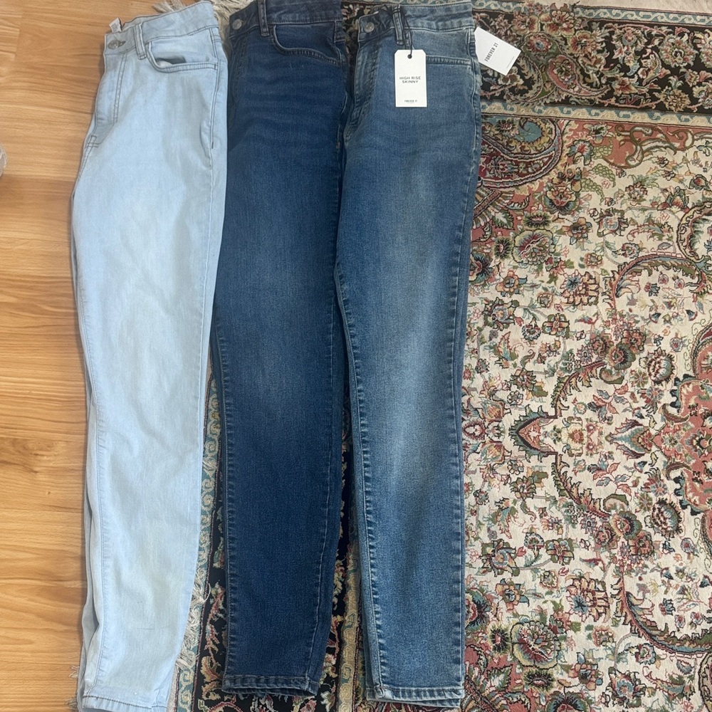 Forever 21 3 pairs Dark, medium, Light Blue high rise Skinny Jeans